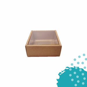 Caja de cartón cuadrada con tapa de acetato | tamaño 3.5" x 3.5" x 1.5" | Kraft<br>12 piezas