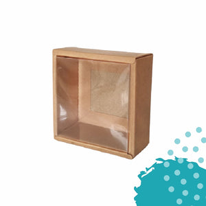 Caja de cartón cuadrada con tapa de acetato | tamaño 6.5" x 6.5" x 3.25" | Kraft<br>12 pcs